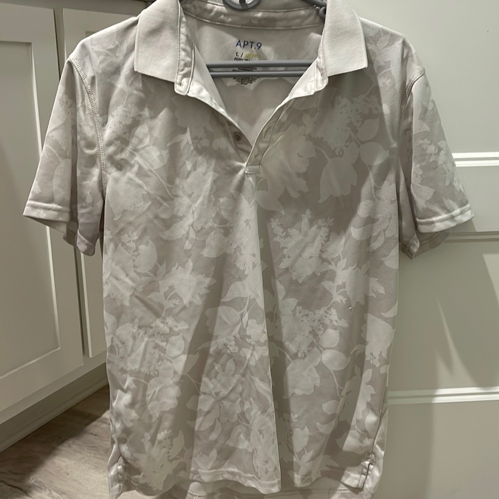 Apt. 9 Premier Flex Performance Polo Men’s Size Large Tropical Print Cream